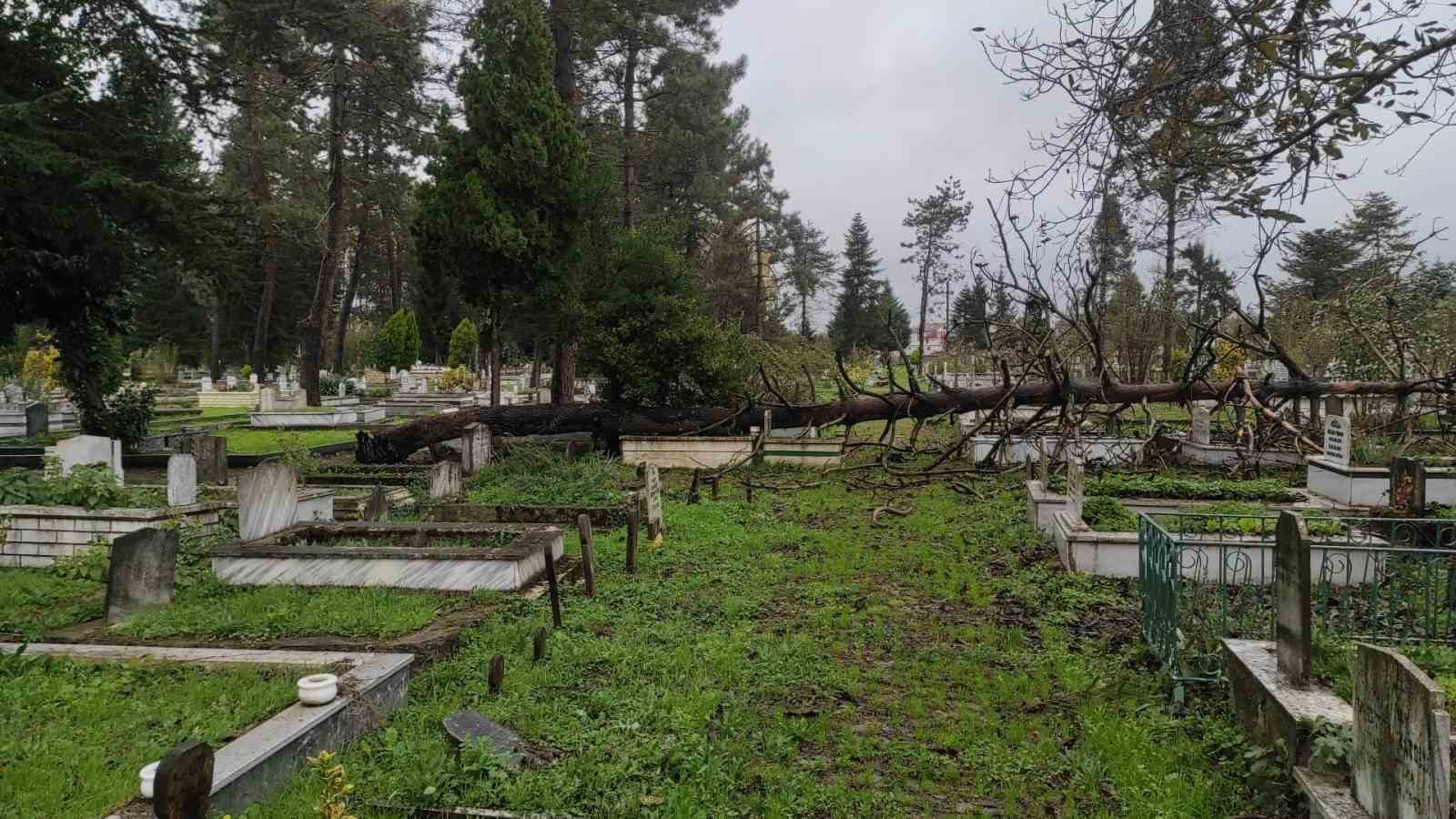 şiddetli fırtına şehir mezarlığında hasara yol açtı