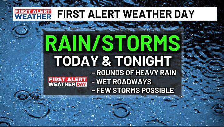 FIRST ALERT WEATHER DAY: On And Off Rain With Late Storm Chances!