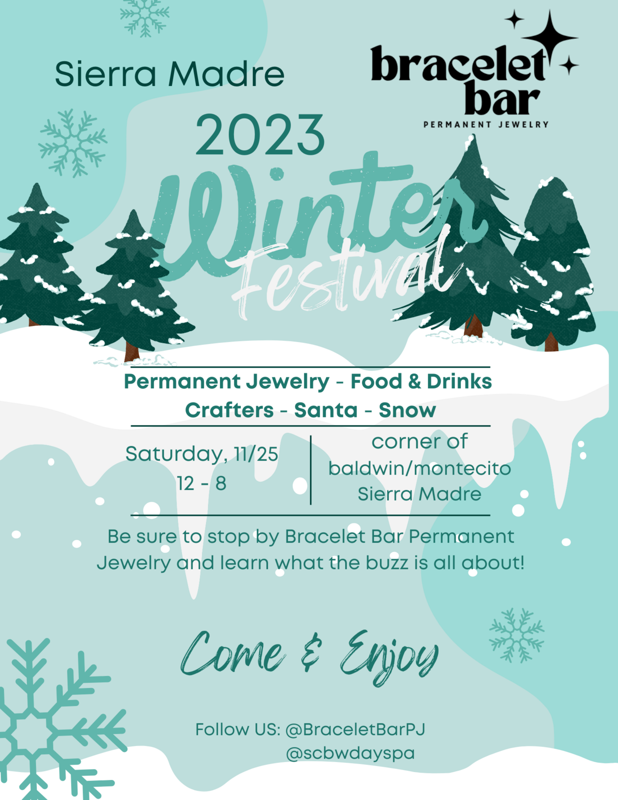 Bracelet Bar Permanent Jewelry will be at the Sierra Madre WINTER