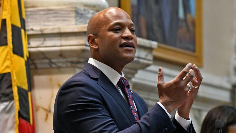 Democratic Maryland Gov. Wes Moore delivers his first State of the State address on Feb. 1, 2023, in Annapolis, Maryland. Kim Hairston/Baltimore Sun/Tribune News Service via Getty Images