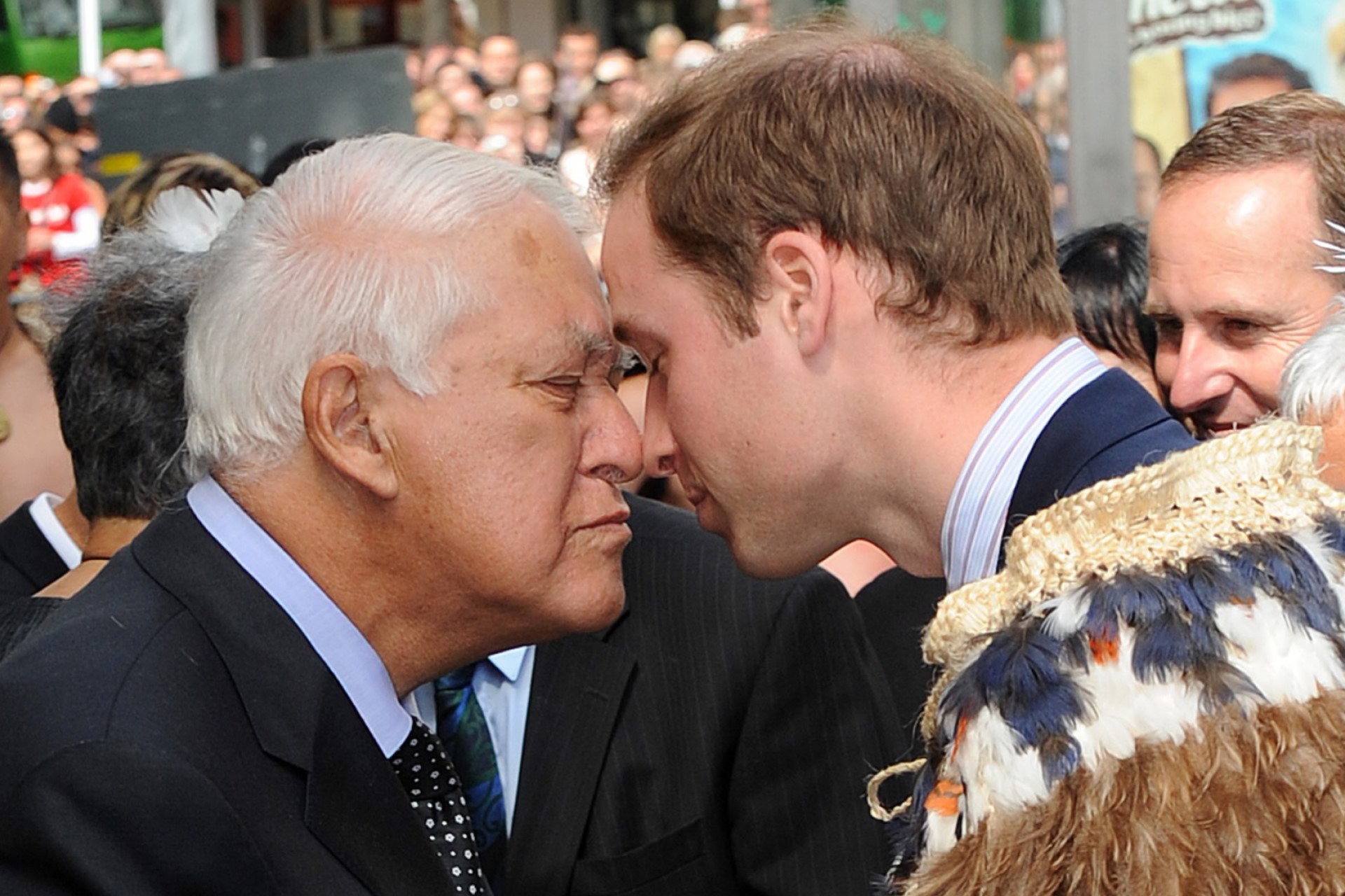 <p>Like father, like son. William, the Prince of Wales, also shared a fair number of hongi greetings when he visited New Zealand in 2010. This time with the former Gov. General, Sir Paul Reeves.</p>