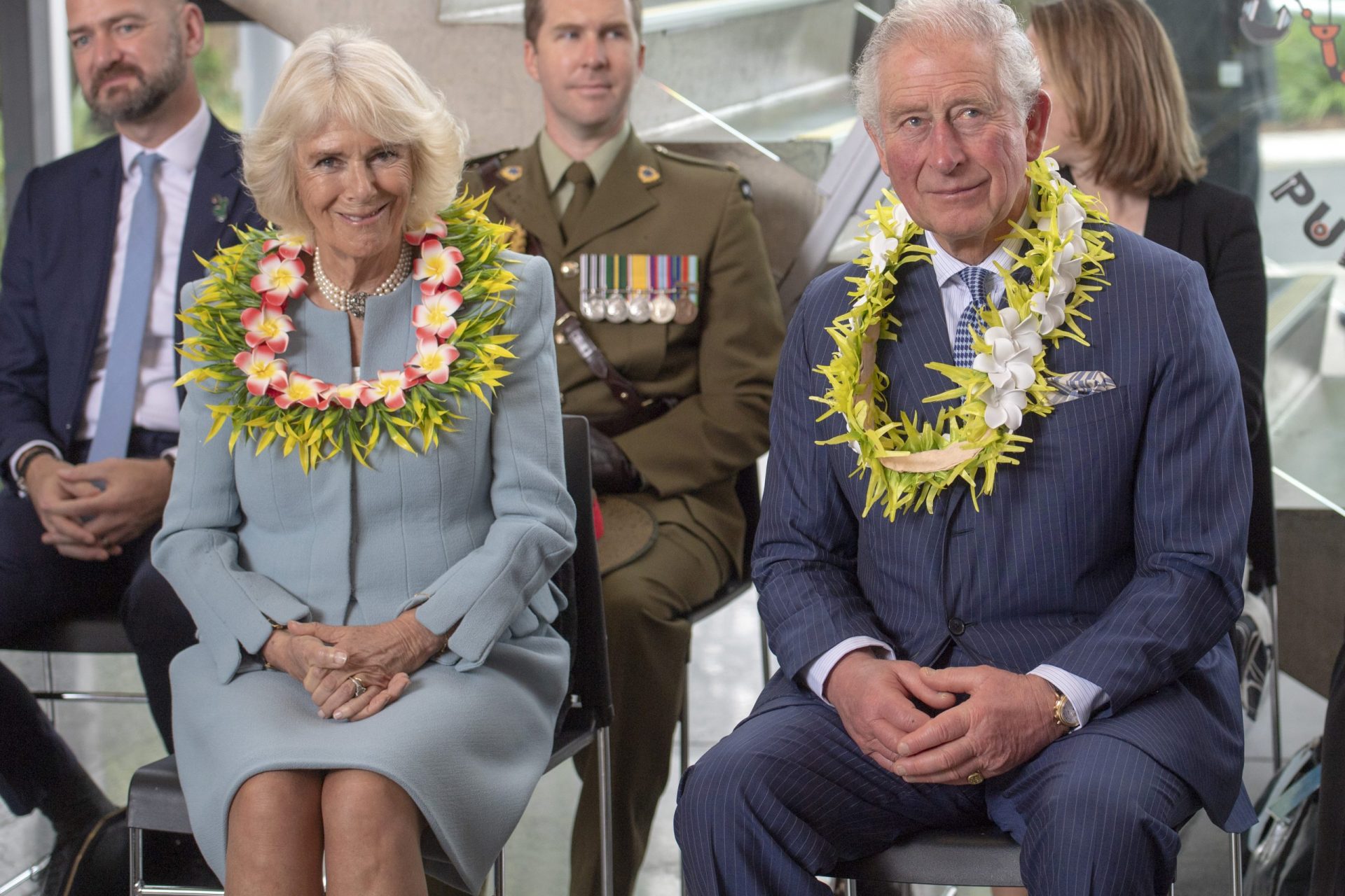 <p>Charles and Camilla were wearing an ’ei, a Maori flower garland, in 2019. Made from natural flowers and leaves, these garlands are used to welcome or honor special visitors.</p>