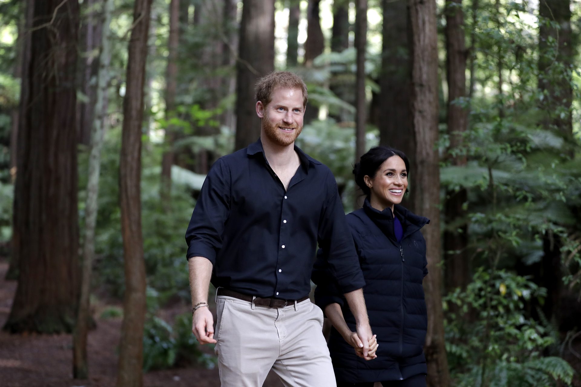 <p>Three years later he would bring his wife Meghan Markle with him. They're walking through a Redwoods forest in Rotorua.</p>