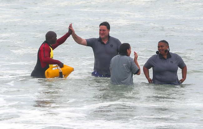 pics: city officials go for a swim as they launch festive season beach safety plan