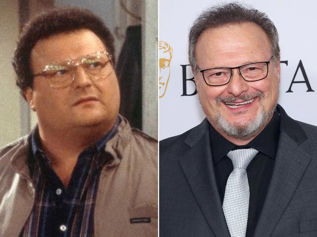 Joey Delvalle/NBCU Photo Bank/NBCUniversal/Getty ; Monica Schipper/Getty Left: Wayne Knight as Newman in Seinfeld.' Right: Wayne Knight at the BAFTA Tea Party in 2023.