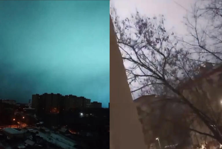 Stills from footage circulating on Telegram early on Thursday morning. Bright flashes lit up the night sky in southern Moscow, new footage appears to show, following reports of an explosion at an electrical substation on the outskirts of the city.