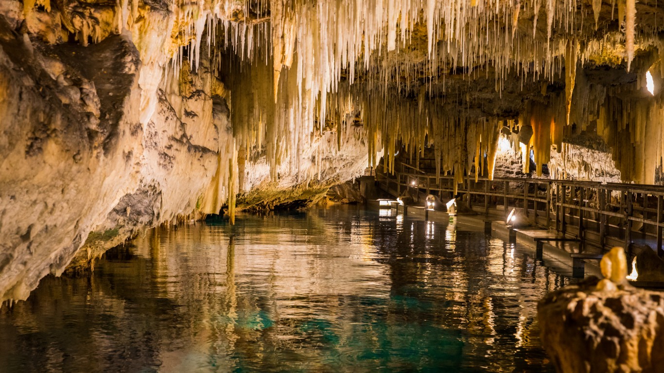 <p><strong>> Location: </strong>Bermuda</p> <p>The Crystal and Fantasy Caves in Bermuda's Hamilton Parish were formed during the Ice Age. Just a few minutes' drive from Grotto Bay, Crystal Cave has the added beauty of a crystal clear lake that goes down 55 feet. Welcoming visitors since the early 20th century, they feature row upon row of stalactites and stalagmites.</p>