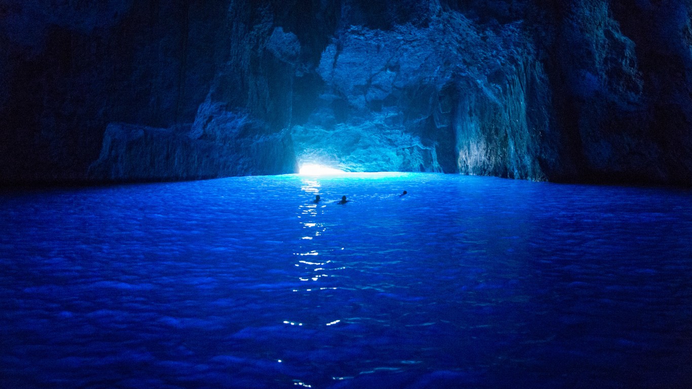 <p><strong>> Location: </strong>Greece</p> <p>Due to its strikingly blue water and spectacular stalactites, the Blue Caves on the Keri Peninsula are a tourist magnet. They're also known as the Marathia Grottoes, as they're near the village of Marathia. Thousands of years of coastal erosion led to their formation.</p>