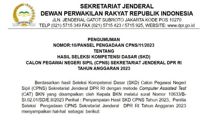 Link Pengumuman Hasil SKD CPNS Setjen DPR RI 2023,Ini Tahapan ...