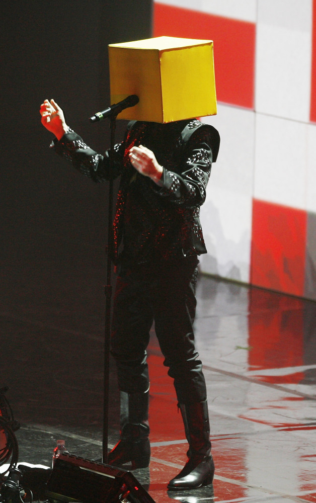 <p>Neil Tennant has a talent for making everything look cool, but nothing beats singing through a box on your head!</p>