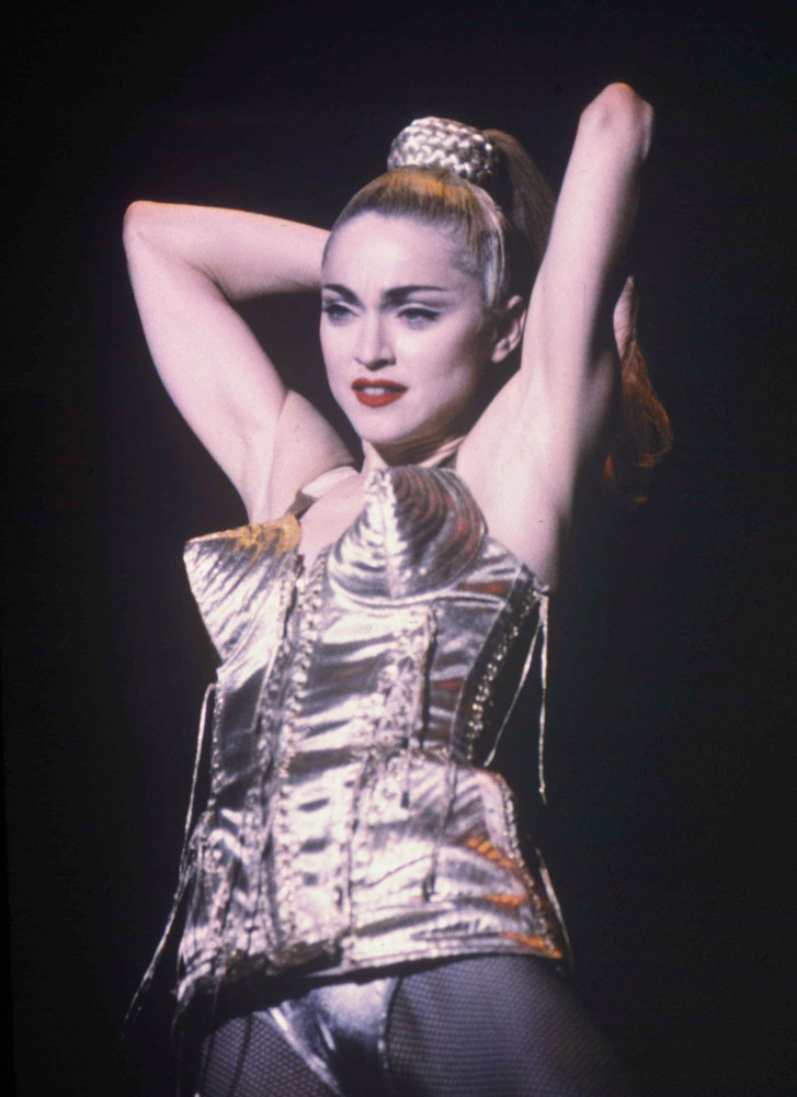 <p>The cone bustier, designed by Jean-Paul Gaultier, gained fame during Madonna's Blonde Ambition World Tour.</p>