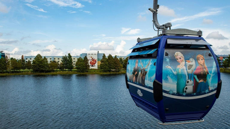 Skyliner with Disney's Art of Animation Resort in the background.