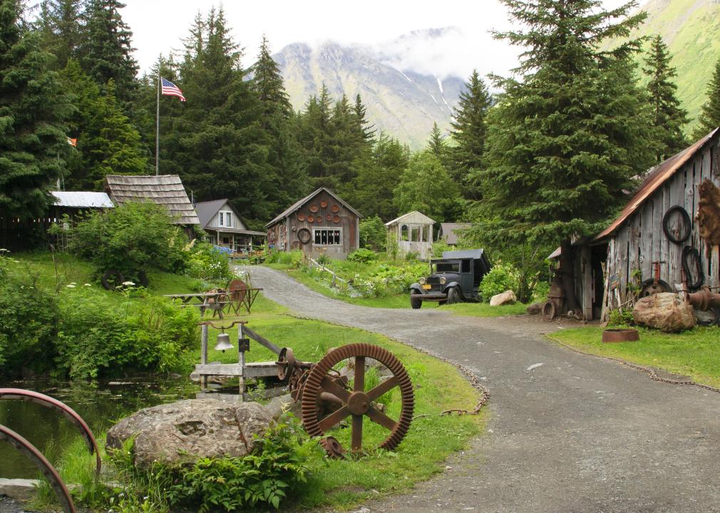 <p>Crow Creek Gold Mine is Alaska's most popular site for gold panning. Once the state's largest mine, Crow Creek has operated since Alaska's gold rush began in 1896.</p>  <p>Run by a mining family, it is less than an hour from Anchorage and offers visitors gold pans, sluice boxes (long and narrow boxes with riffles that stop heavier materials like metals from draining), and mining lessons.</p>  <p>Positioned in the Chugach Mountains, this mine also has hiking trails and campsites to enjoy the picturesque views. It's also become a scenic setting for weddings.</p>