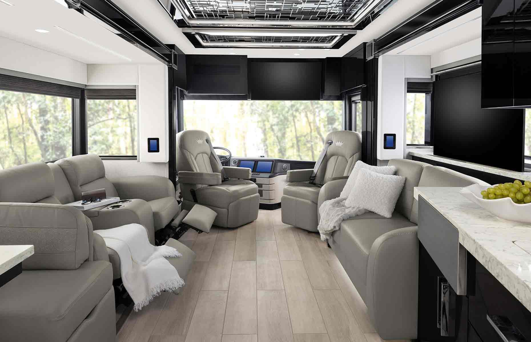 <p>The chic coach is 45 feet long and is the firm’s flagship vehicle, offering the ultimate digs for millionaire explorers.</p>  <p>With a starting price of $1.6 million, there are four floor plans to choose from and the design is fully customizable, from the exterior paintwork, which comes in 10 different styles, right through to the kitchen cabinets. Plus, it features some of the most jaw-dropping features money can buy.</p>