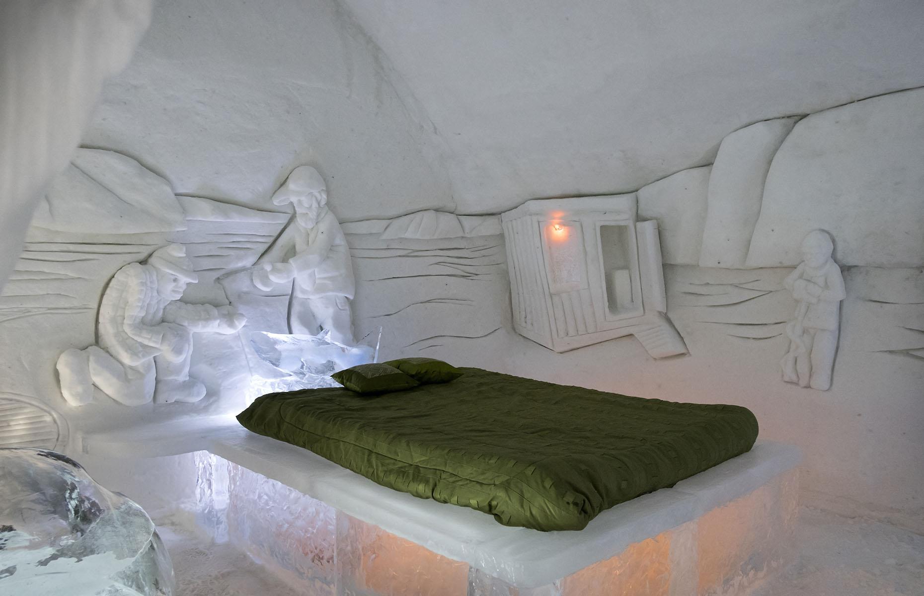 <p>Travelling in winter? You can seek refuge in the spectacular <a href="https://www.valcartier.com/en/lodging/hotel-de-glace-ice-hotel/">Hotel de Glace</a>, a luxurious hotel made entirely of ice, just north of Québec City. It takes 60 people 45 days to build and only lasts from January until March.</p>  <p>The next day, refuel at Trois-Pistoles, where you can pick up freshly made breads, pastries and cheese at locally-renowned Fromagerie des Basques.</p>