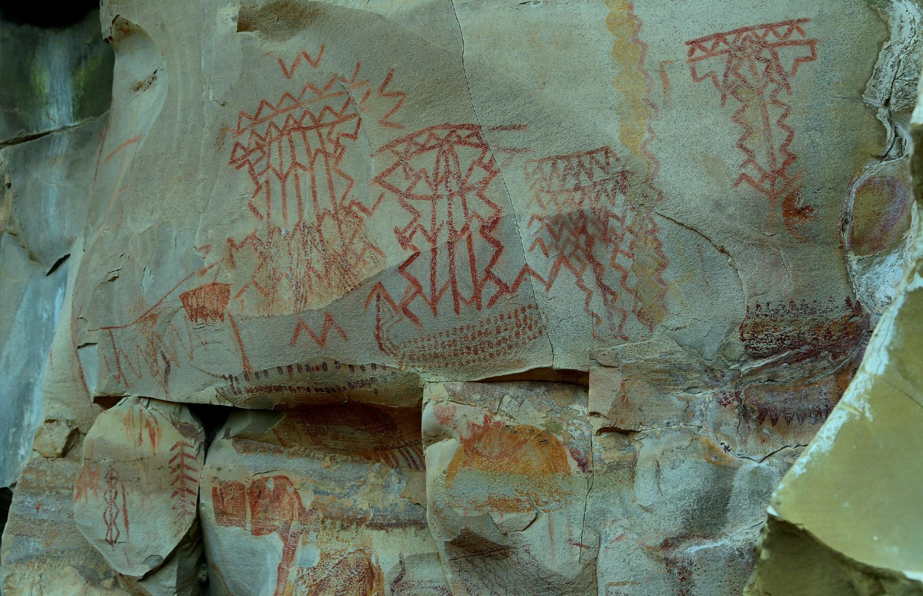 <p>Historians have long been aware of ancient rock art and petroglyphs across the North American continent. Archaeologist Carolyn Boyd has made the study of the Pecos River Style in southwest Texas and northern Mexico her specialty, and in 2021 she co-authored a study suggesting that the style's dots and lines of red pigment are supposed to represent sound. According to the study, these 2,000-year-old speech bubbles "denote speech, breath, and the soul."</p>  <p>Some figures have delicate lines from their mouths as though whispering, while one has energetic zigzags as though shouting.</p>