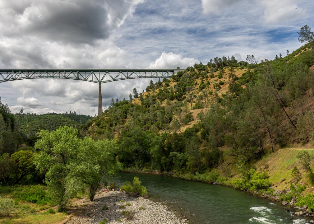<p>California still boasts many spots to search for gold along the American River, and Auburn State Recreation Area is one where visitors can go for free. It's found in the heart of the gold country and includes about 100 miles of hiking and horse trails.</p>  <p>Only gold pans may be used here, per state regulatory laws. But don't worry, you may still find gold here, as the streaming water helps erode gold flakes off river rocks. Don't forget to go on a hike or horse ride and catch some beautiful views of California.</p>