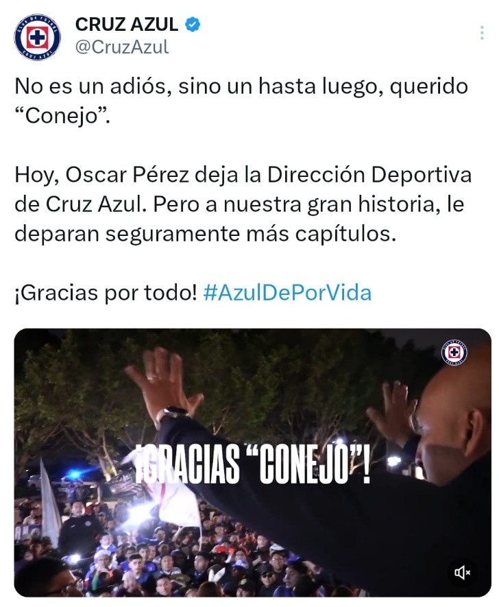 amazon, liga mx: ¡gracias 'conejo'! oscar pérez deja de ser director deportivo de cruz azul
