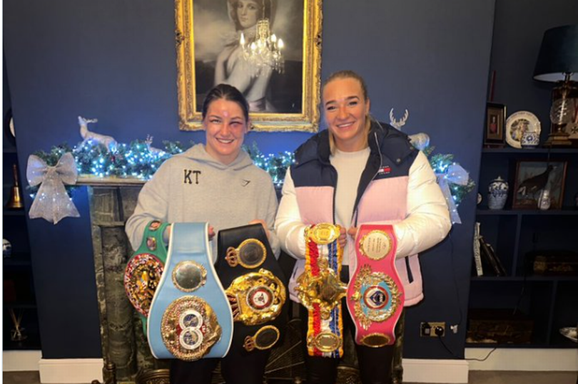 katie taylor shows off injuries as she poses for photo day after chantelle cameron win
