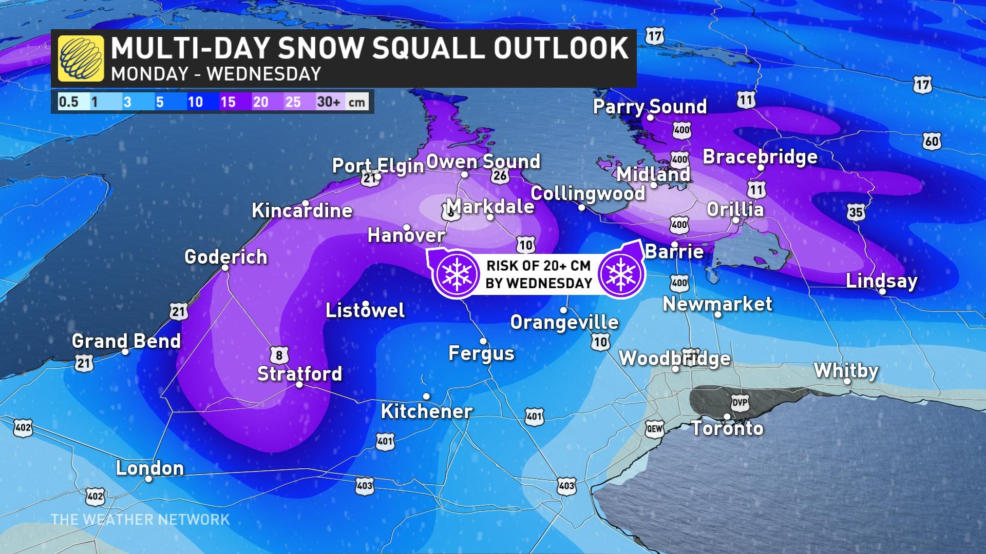 disruptive snow squalls likely across southern ontario this week