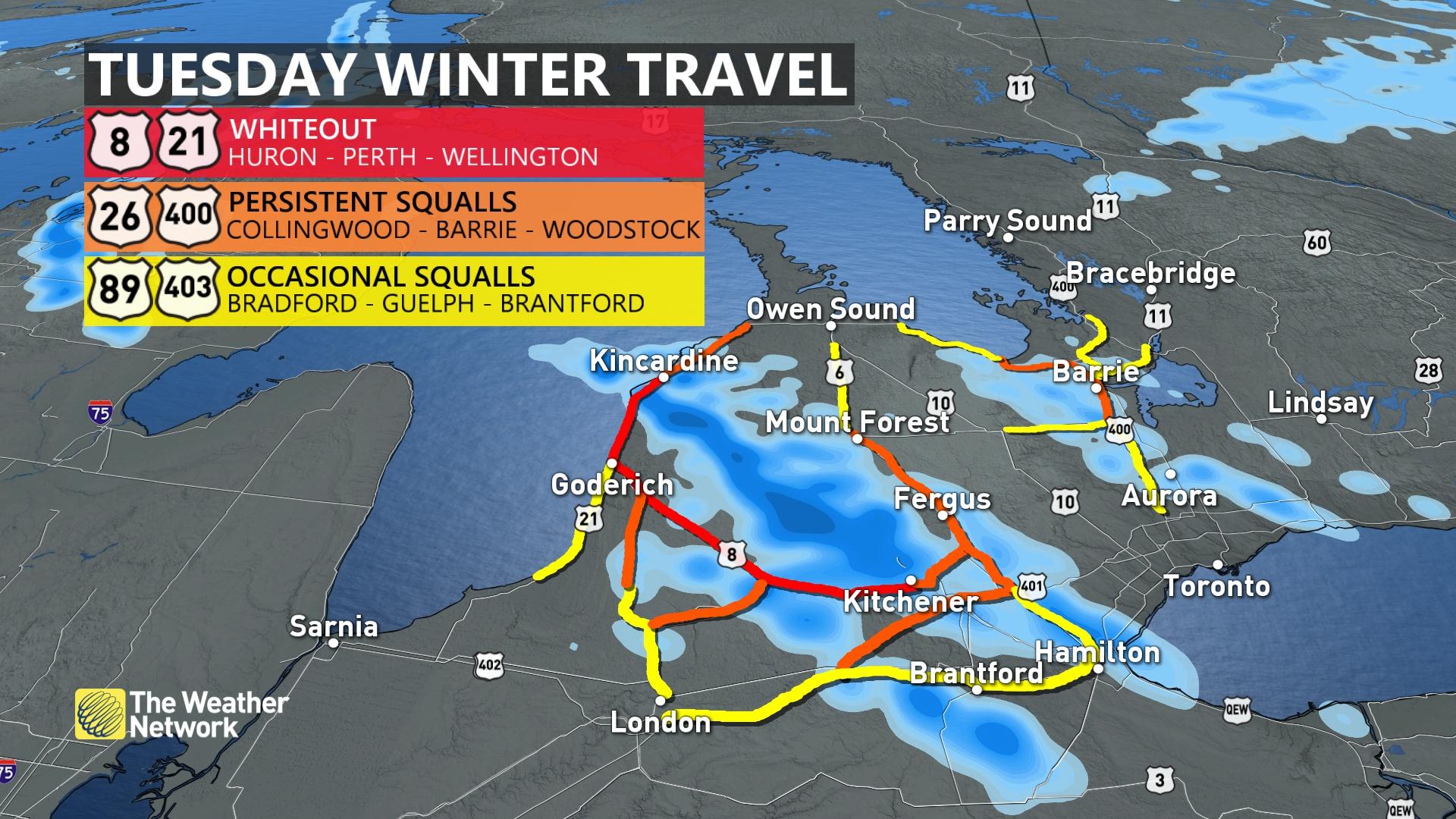 disruptive snow squalls likely across southern ontario this week