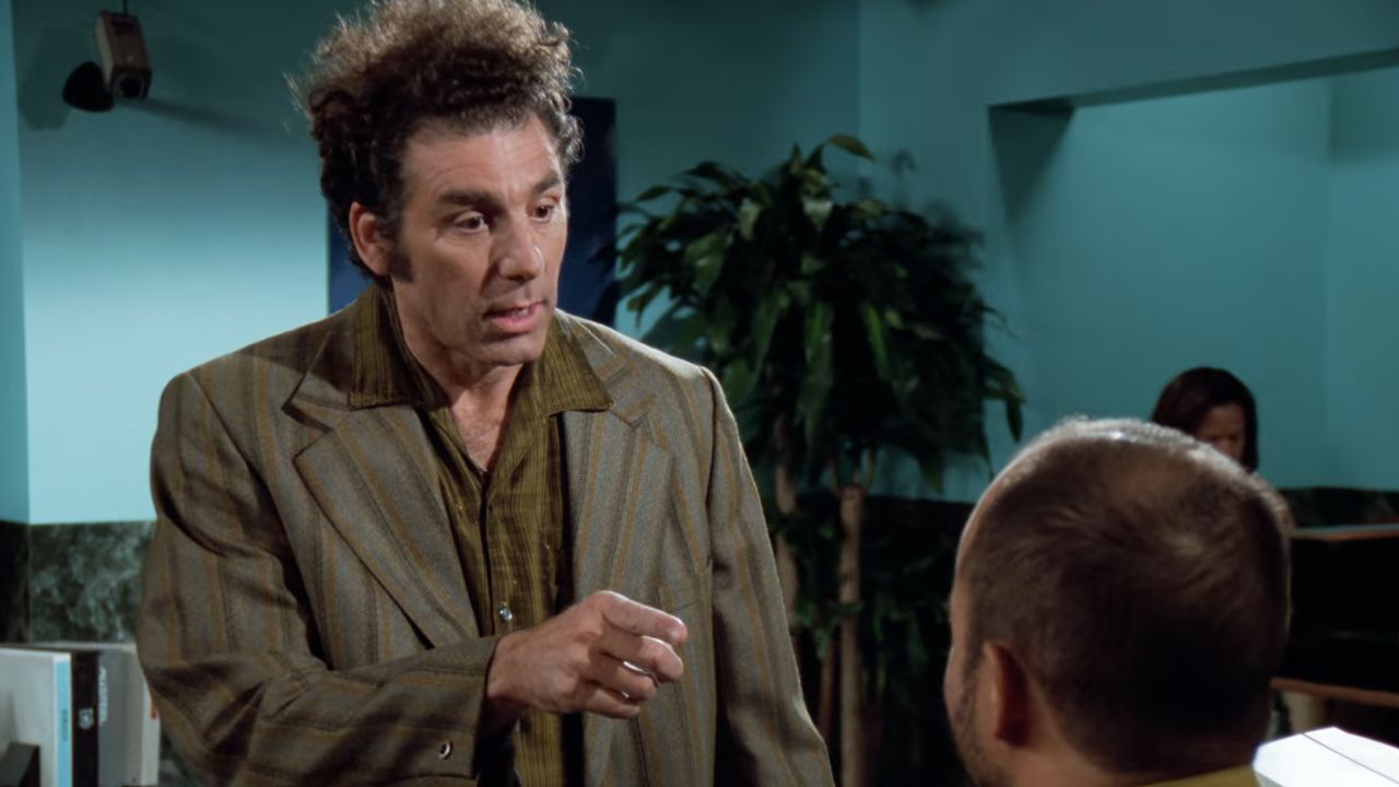 <p>                     In the Season 7 finale, “The Invitations,” Kramer tries to cash in on a bank’s promise of $100 if an employee does not greet them with “Hello” — a policy he takes too literally after a teller only says, “Hey.” When the manager (played by Stephen Root) believes this “greeting that starts with an ‘H’” is worth $20, Kramer accepts immediately.                   </p>