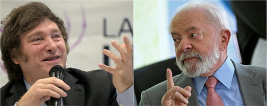 Retratos de Javier Milei e Lula