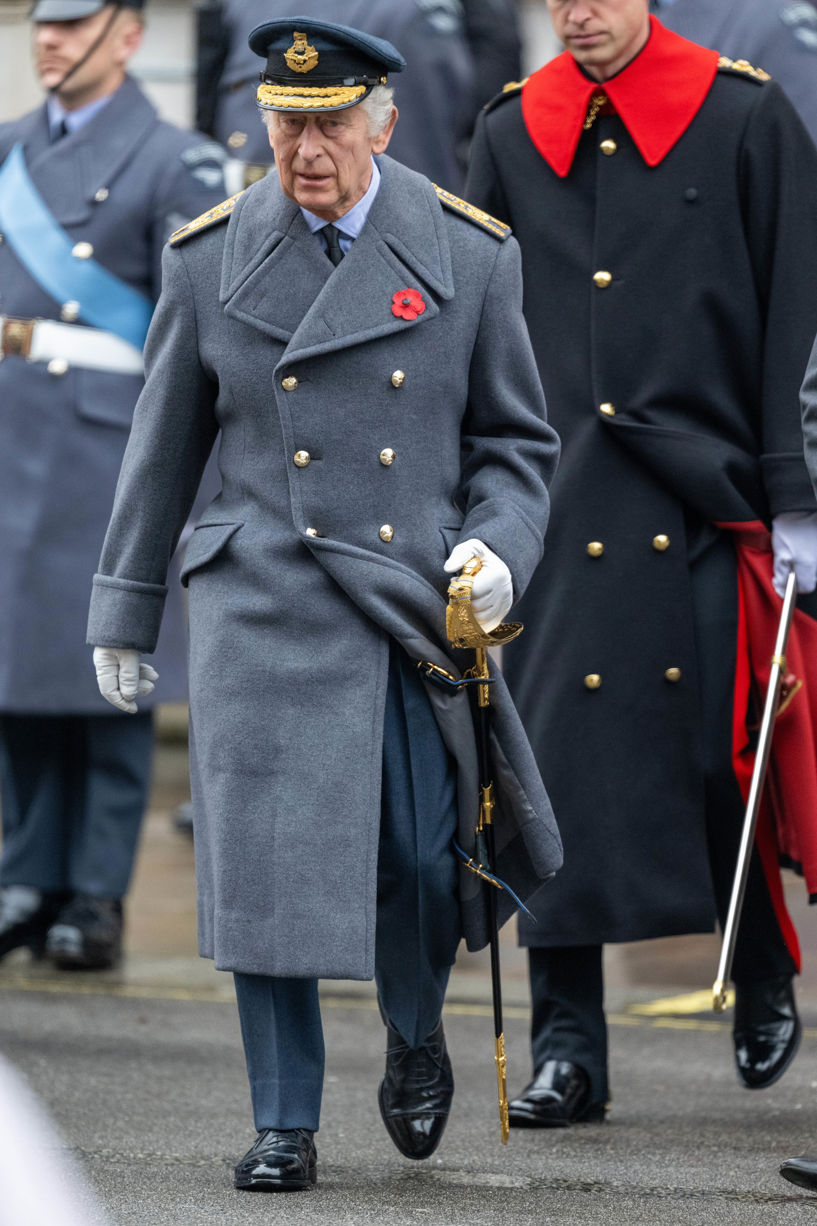 <p>King Charles III took part in <a href="https://www.wonderwall.com/entertainment/the-best-pictures-of-the-royal-family-honoring-military-heroes-on-remembrance-day-811037.gallery">the National Service of Remembrance</a> at the Cenotaph in London on Nov. 12, 2023. That's <a href="https://www.wonderwall.com/celebrity/profiles/overview/prince-william-482.article">Prince William</a> following behind him. </p><p>The annual event commemorated the contribution of the British and Commonwealth military and civilian servicemen and women involved in the two world wars and later conflicts.</p>