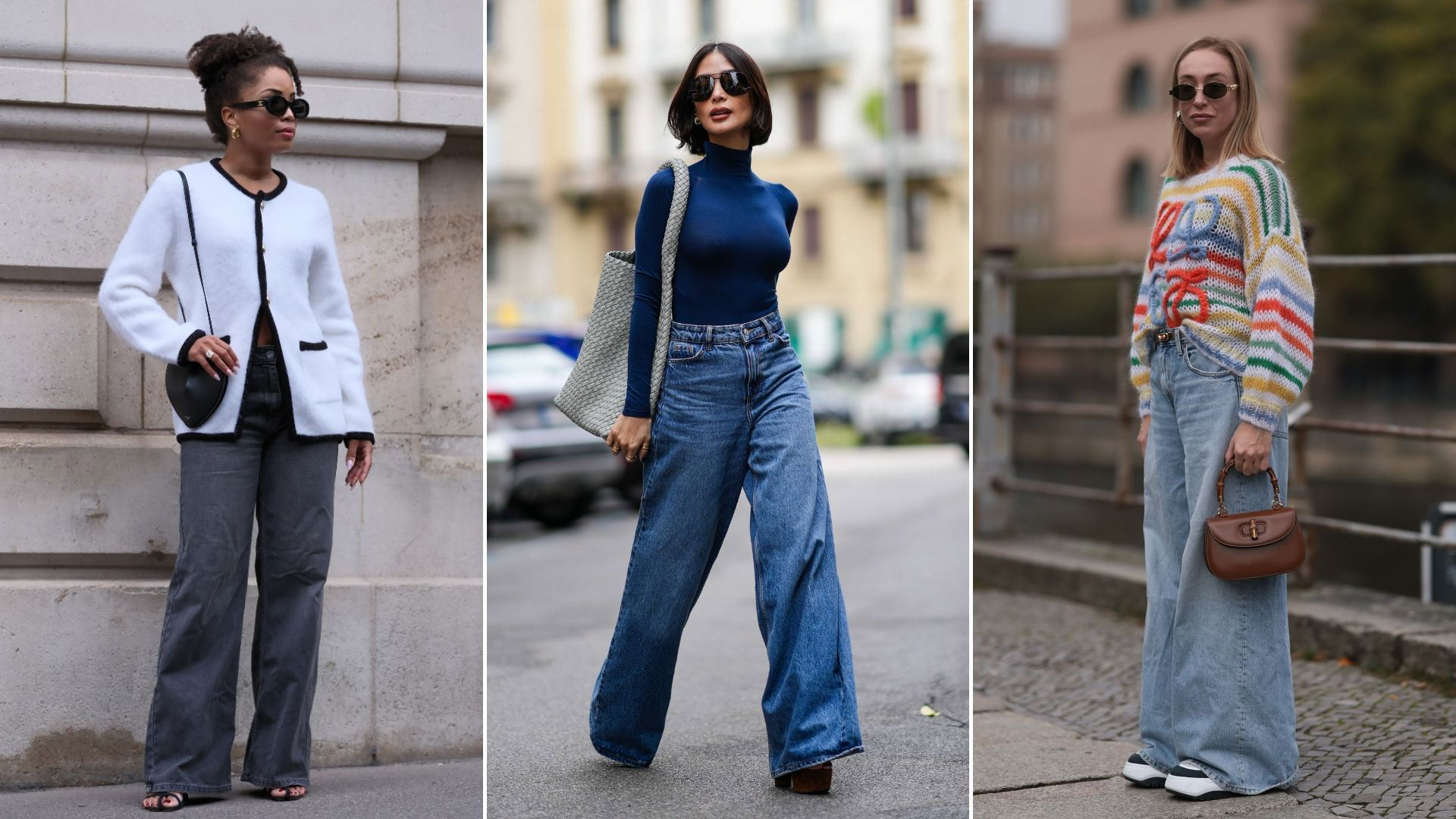 28 inspirational street style shots of wide leg jeans