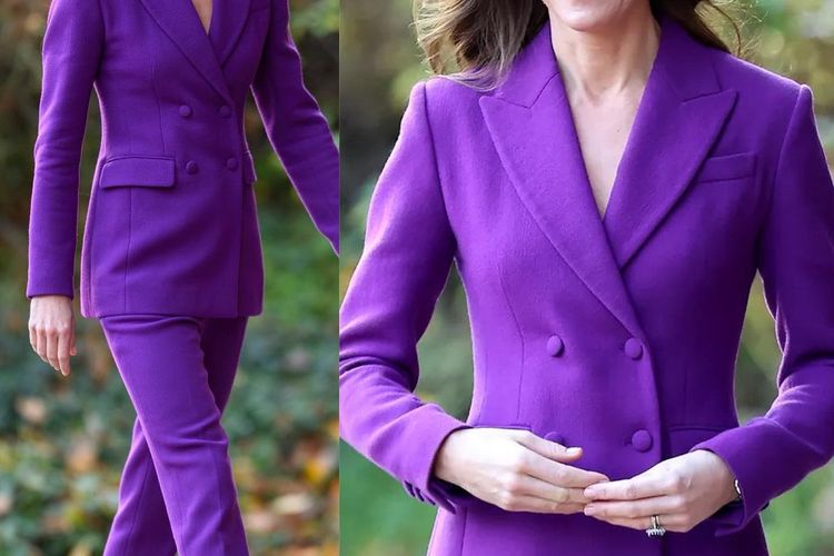 fashion kate middleton bergaya formal pakai setelan ungu. stunning!