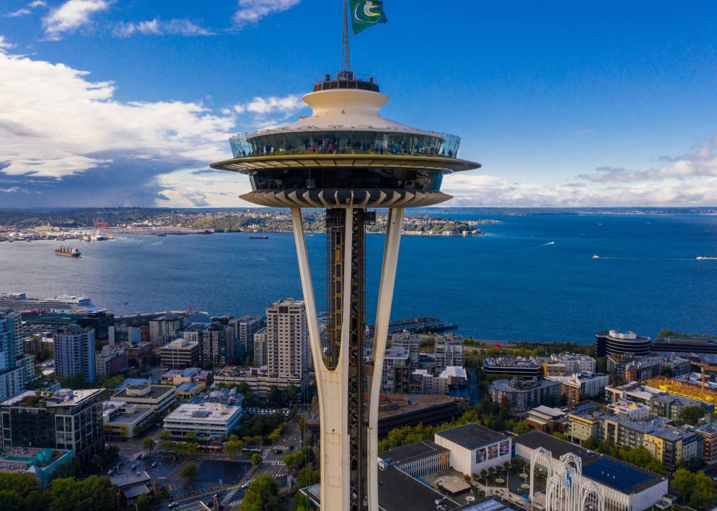 <p>Midcentury society's fascination with the Space Age was crystalized at the Seattle World's Fair in 1962. It left an eternal witness of the city's forward-thinking spirit and a skyline icon: the Space Needle.</p>  <p>The 605-foot-tall structure's UFO-shaped top features 360-degree indoor and outdoor city views and the awe-inspiring natural landscapes surrounding it. The Space Needle was first imagined by hotel executive and 1962 World's Fair Chief Organizer Edward E. Carlson, who doodled his idea on a paper napkin. Carlson's musings were realized by architect John "Jack" Graham Jr., who designed the top house, and architect Victor Steinbrueck, who conceived the hourglass-shaped tower based on an abstract sculpture of a woman dancer.</p>