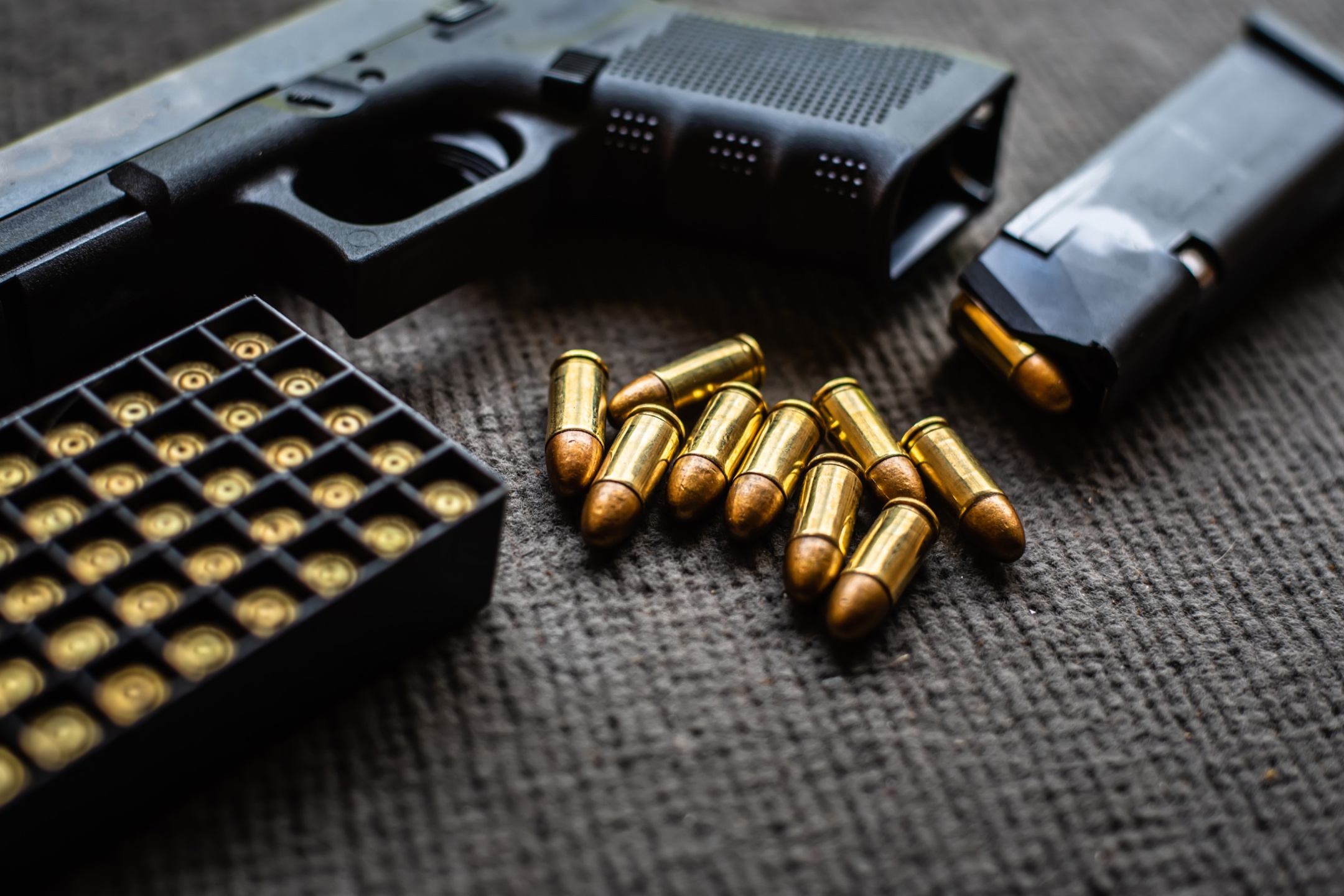 stock image of gun and ammo