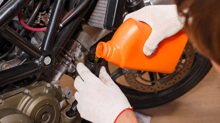 A motorcycle oil change