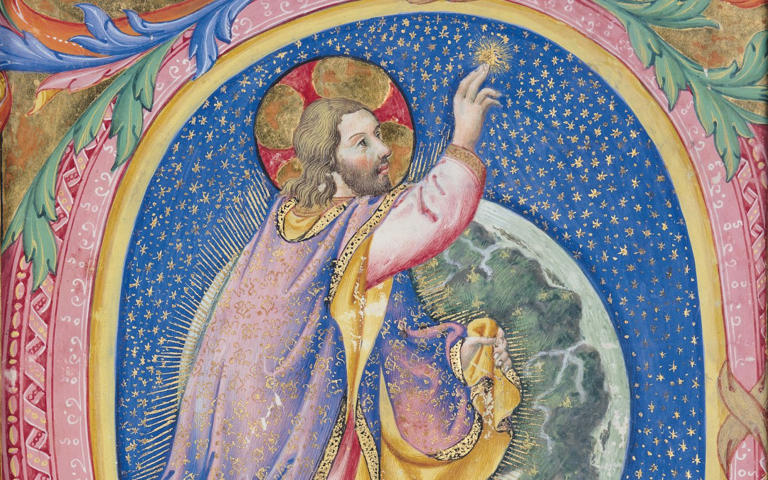 God creating the stars, a manuscript initial miniature by Sano di Pietro (1406-81) - Bridgeman