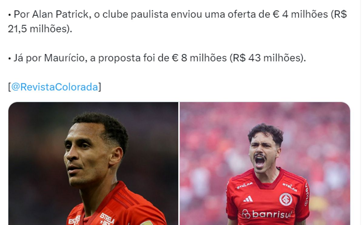 internacional recebe oferta de r$ 21 milhões para vender alan patrick para rival do brasileirão