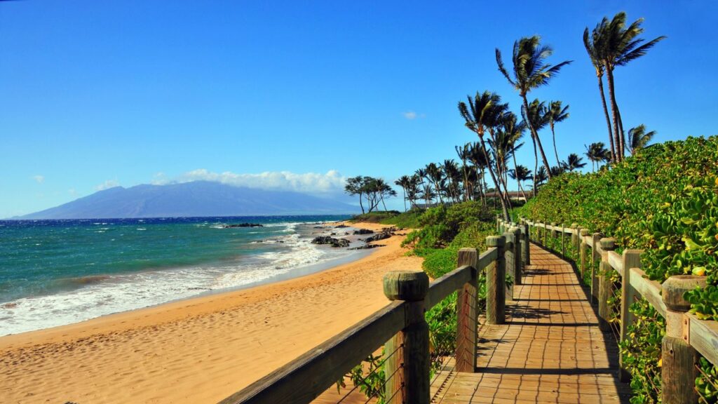 <p>Wailea Beach in South Maui is surrounded by luxury resorts known for its excellent swimming and snorkeling conditions. The beach is well-maintained, with soft sand and clear blue waters. It's a wonderful place for whale watching during the winter months. The scenic walking path along the coast offers stunning views of neighboring islands.</p>