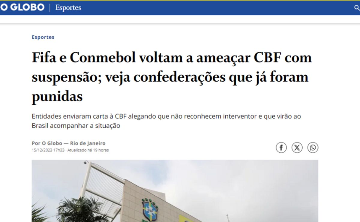 nueva amenaza de fifa y conmebol a la cbf: comitiva irá a brasil para definir su futuro