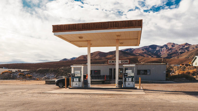 retro gas station in Death Valley