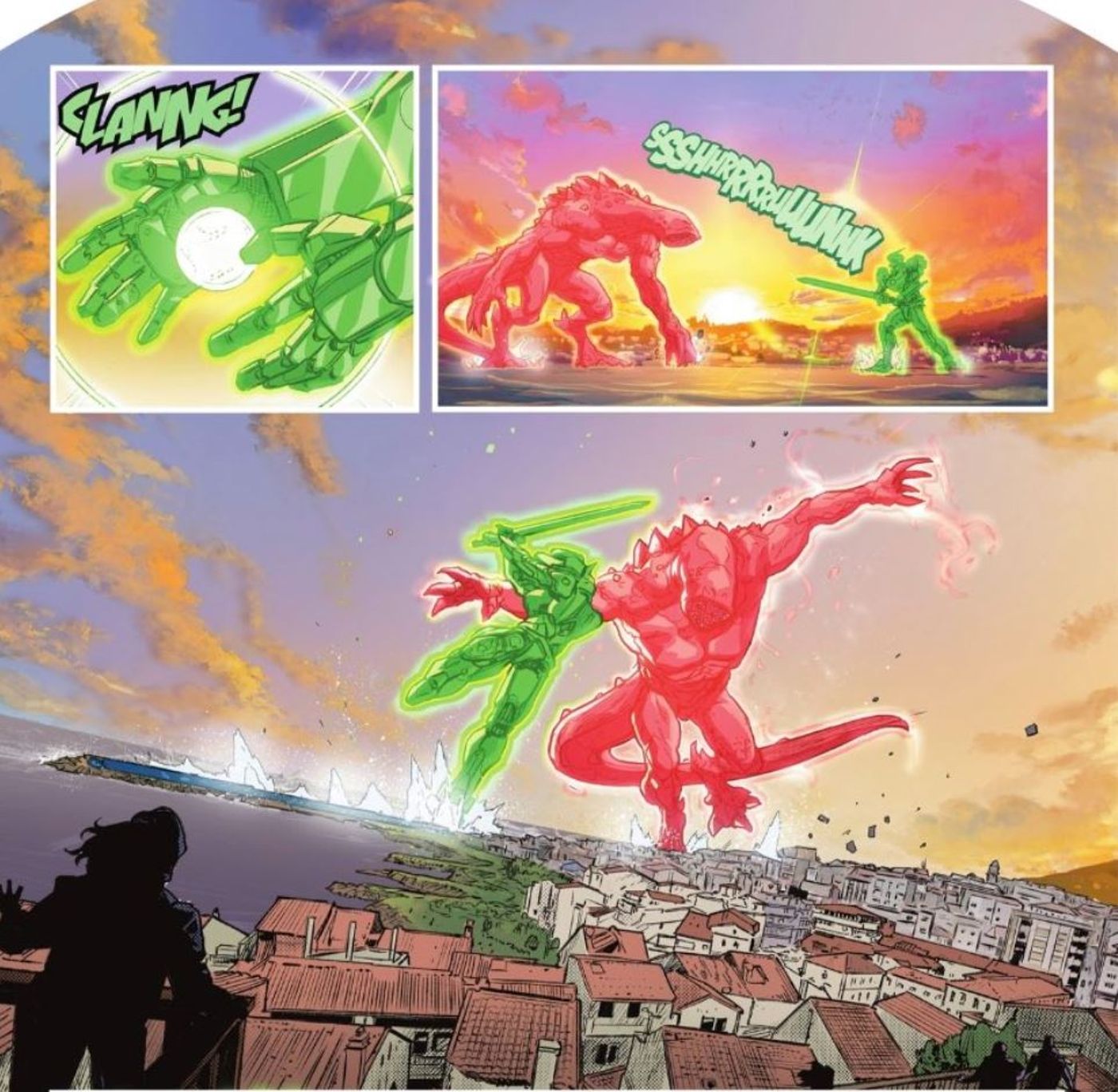 Green Lantern Mecha Fights Red Lantern Kaiju DC
