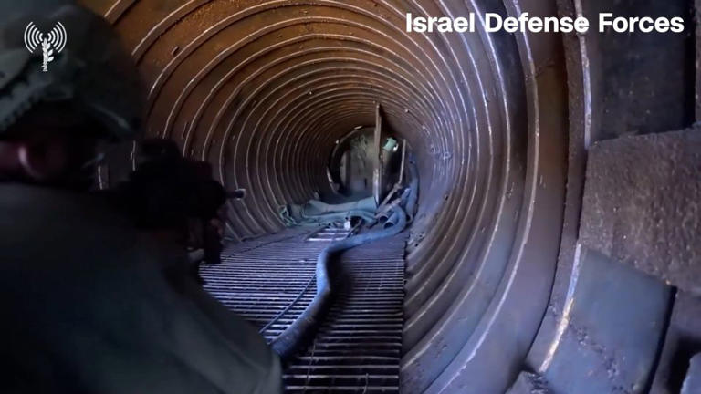 The inside of a Hamas tunnel in Gaza. - Israel Defense Forces