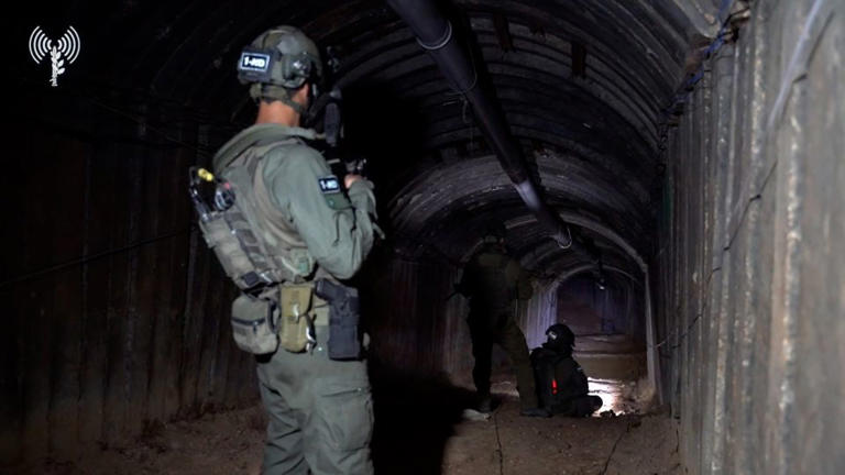 IDF soldiers gain access to the tunnel. - Israel Defense Forces