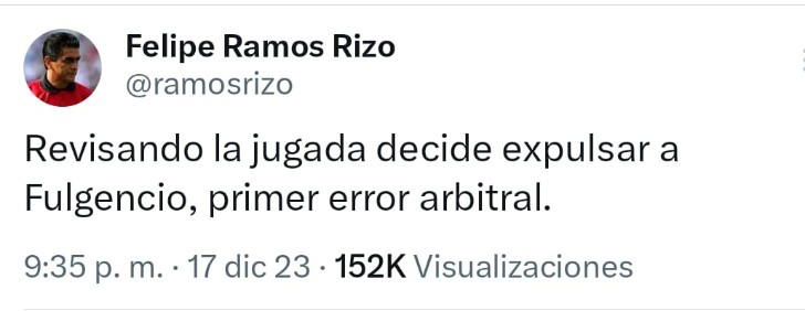 Felipe Ramos Rizo escribió en Twitter Twitter Felipe Ramos Rizo