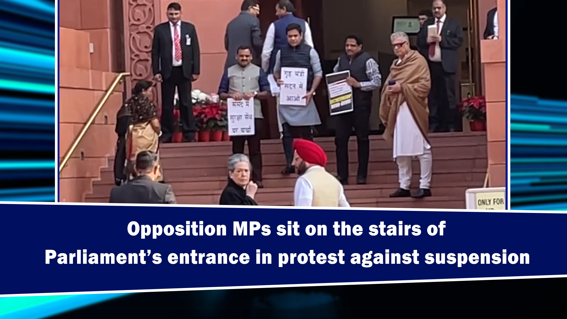 Opposition MPs Sit On The Stairs Of Parliament’s Entrance In Protest ...