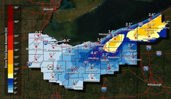 Winter Storm Warning North Of Akron As Snow, Gusty Winds Arrive