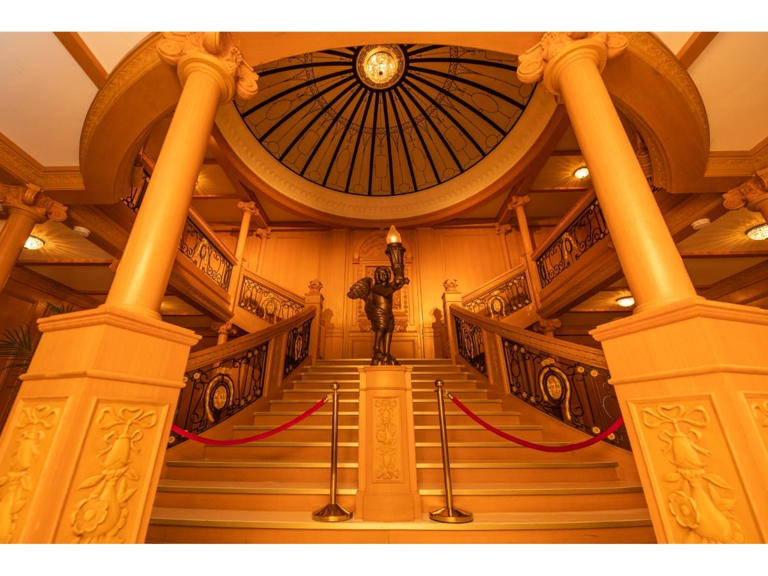 Titanic: The Exhibition features a full-sized recreation of the grand staircase of the famed sunken oceanliner.