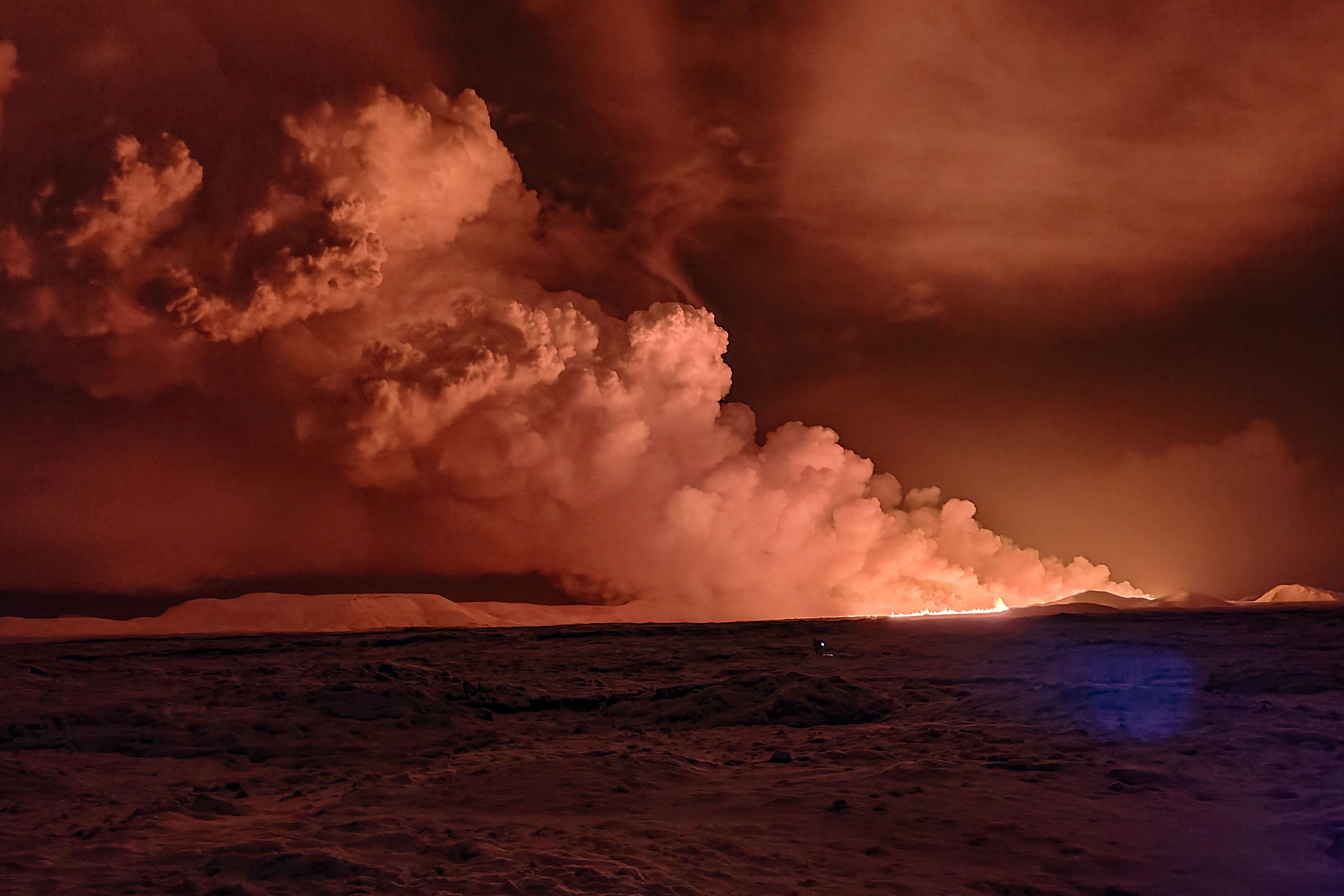 iceland volcano eruption: president warns of 'daunting' period as lava destroys homes