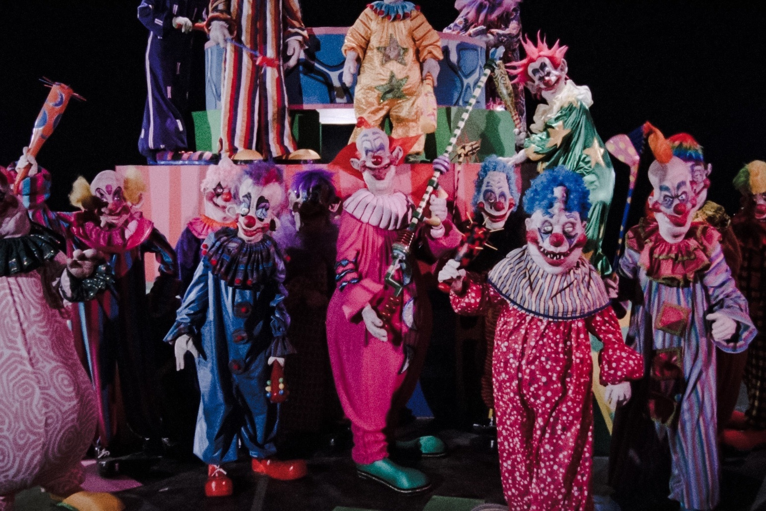 <p><em>Killer Klowns from Outer Space</em> features a whole fleet of freaky-looking clowns, but the movie is much more lighthearted than most of the other entries in this list. Yes, Slim, Shorty, Spike, and the other clowns kill plenty of people — true to the film’s title — but they do it in a comical way by shooting their victims with a cotton candy gun, among other wacky weapons. The film didn’t find a lot of fans among critics upon its initial release, but the B-movie has since become a certified cult classic for its extravagant visuals and loads of ‘80s cheese. </p><p>You may also like: <a href='https://www.yardbarker.com/entertainment/articles/the_ultimate_rush_playlist_121923/s1__34267772'>The ultimate Rush playlist</a></p>