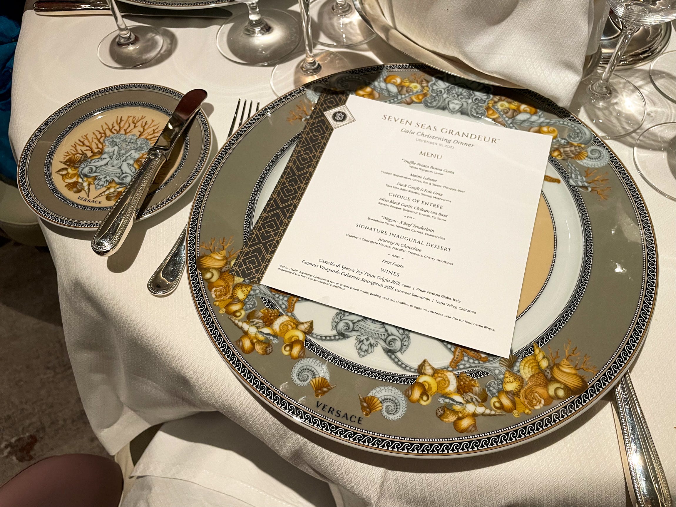<p>It wouldn't be a luxury cruise without luxury products: Compass Rose's decorative and smaller bread and butter plates were made by Versace.</p>