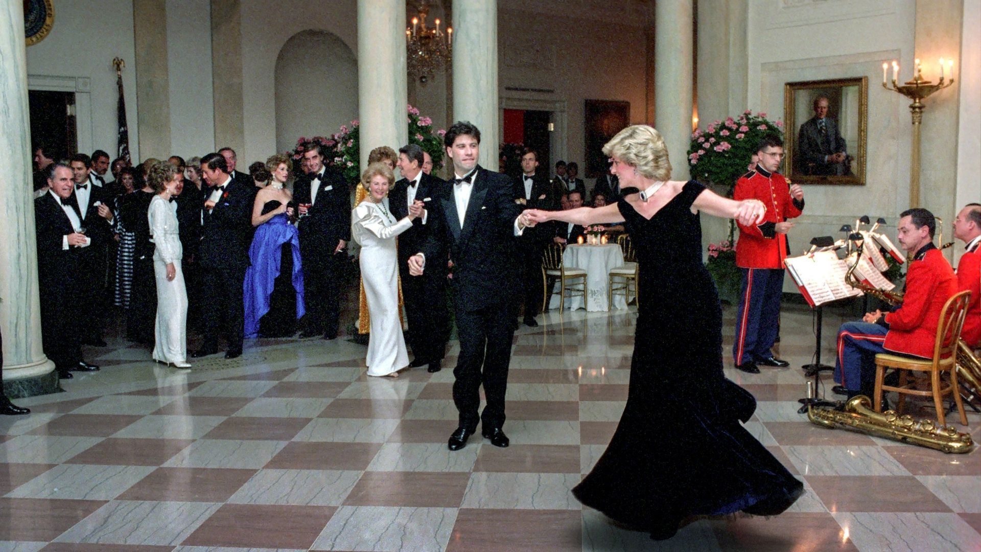 <p>                     At an event hosted by Ronald and Nancy Reagan at the White House in 1985, movie star John Travolta asked Princess Diana for a dance. The songs playing were from two of Travolta's biggest movies, <em>Grease</em> and <em>Saturday Night Fever</em>.                   </p>