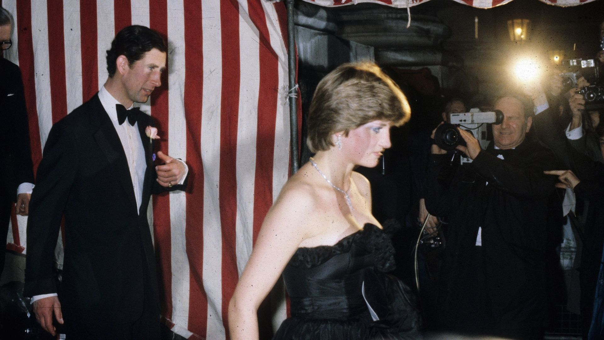 <p>                     For her first official appearance as a couple, the then-Lady Diana and Prince Charles attended a 1981 gala evening at Goldsmith's Hall which was raising money for the Royal Opera House in London. The newly engaged couple looked very dapper in matching black tie attire.                   </p>